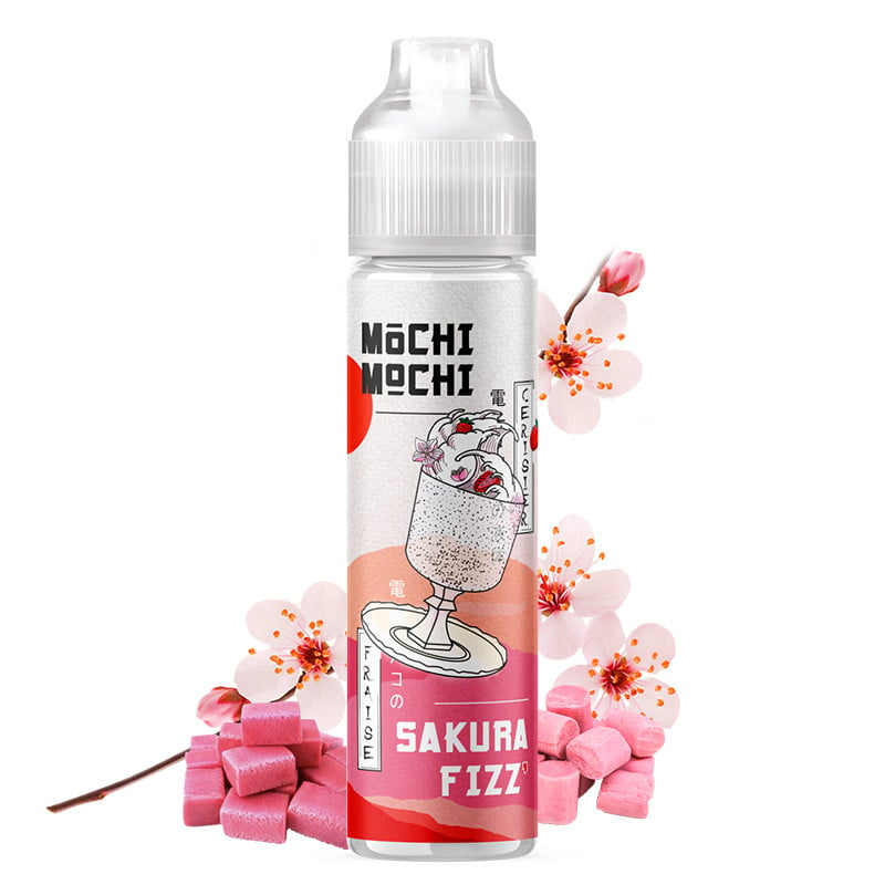 E-liquide Sakura Fizz" (bubble gum, fraise, fleur de cerisier) - Mochi Mochi 50 ml