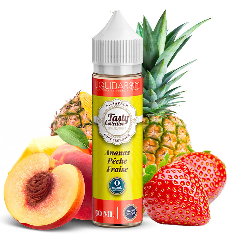 Eliquide Tasty Collection de LiquidArom goût ananas pêche et fraise.