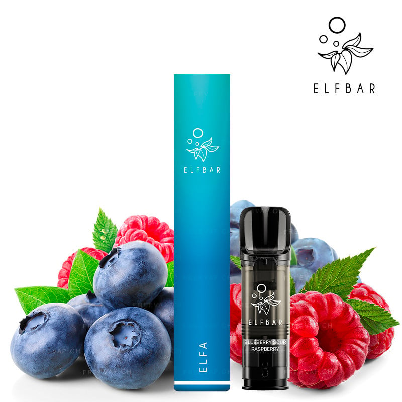 Pack Elfa Pro Aurora Blue battery and Blueberry Sour Raspberry cartridge