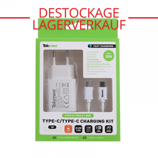 Kit Ladegerät - Netzstecker und 1 Meter Kabel - Typ C 3A - Tekmee