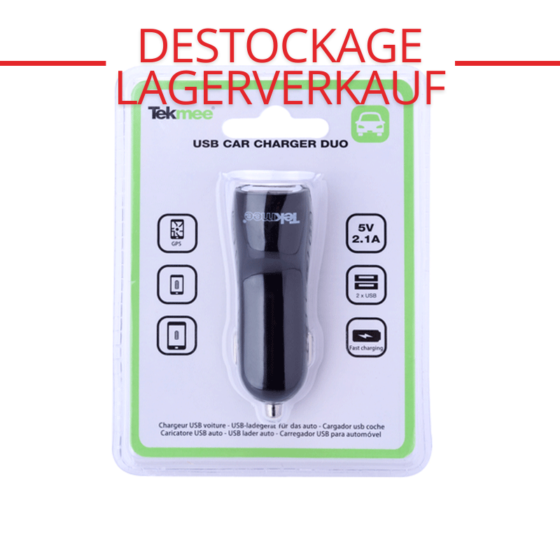 Zigarettenanzünder- Stecker - 2 Port USB 2A - Schwarz - Tekmee