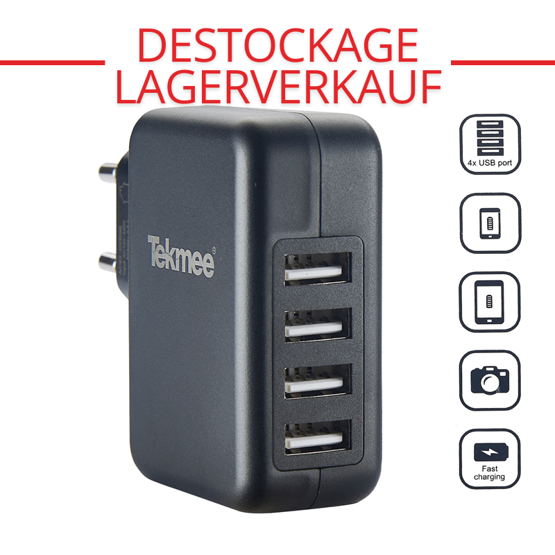 Netzstecker 4 Port USB 4.8A - Schwarz oder Weiss - Tekmee