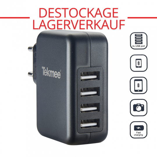 Netzstecker 4 Port USB 4.8A - Schwarz oder Weiss - Tekmee